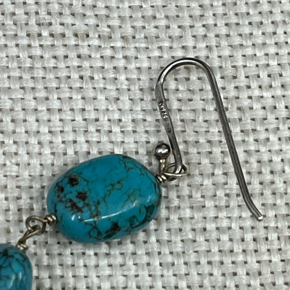 Sally C Treasures SX Sterling Silver Turquoise Dangle Earrings 925 Estate - Picture 6 of 17